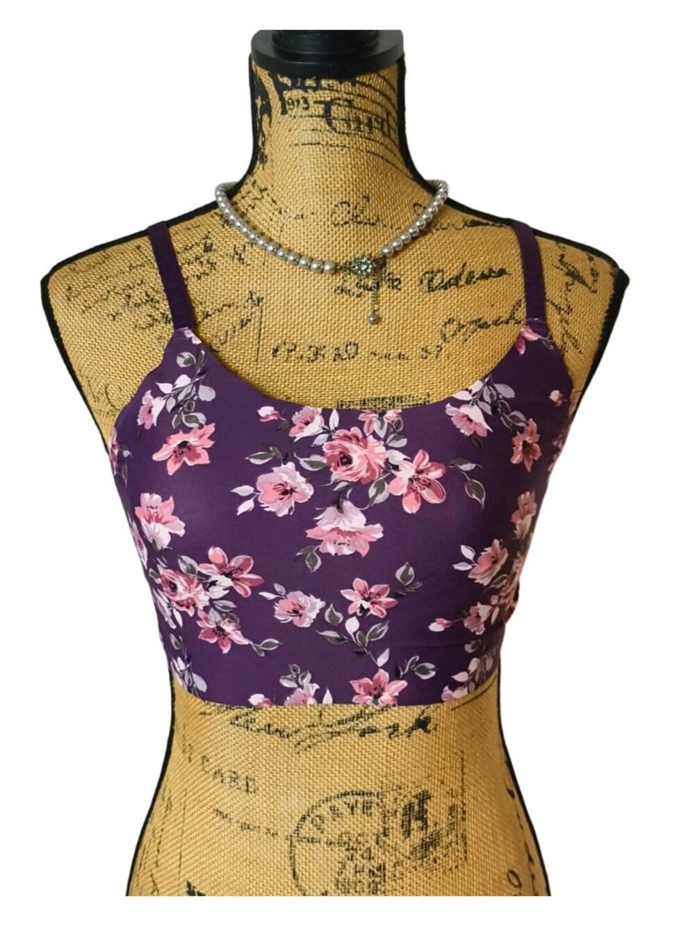 Vince Camuto Womens S Bralette Crop Top Lightly Padded Purple Floral Stretchy